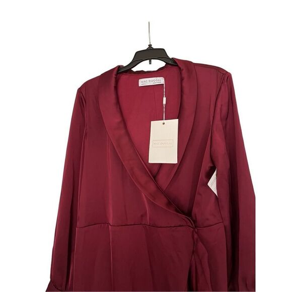 Mac Duggal Satin Ruffle Asymmetrical Midi Dress - Picture 12 of 13